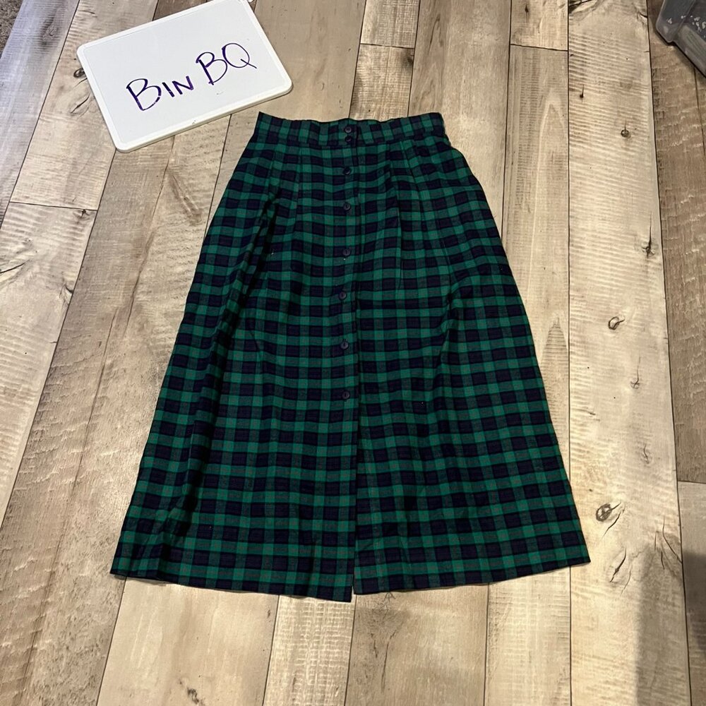 Vintage Signatures by Northern Isles Wool Green Plaid Skirt Bin BQ